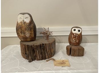 Richard Morgan Saw-Whet Owl And Baby Wood Carvings