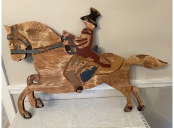 Large Horse And Rider Folk Wood Art