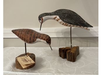 Pair Of Richard Morgan Western Sandpiper Bird Carvings