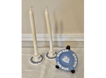 Wedgewood Candlesticks And Plate