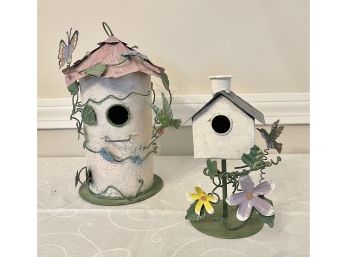 Pair If Pretty Pastel Metal/Tin Birdhouses