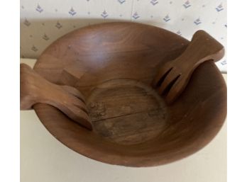 Burl Walnut Wooden Salad Bowl With Wooden Forks Made In Billings Missouri #98