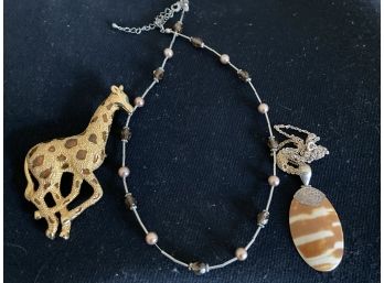 Shell Pendent A Giraffe  Pin And A Necklace