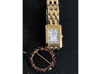 Citizen Watch And Garnet(?) Pin (not Tested)