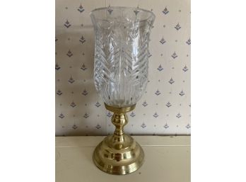 Pretty Candle Holder With Glass And Heavy Brass Colored Base