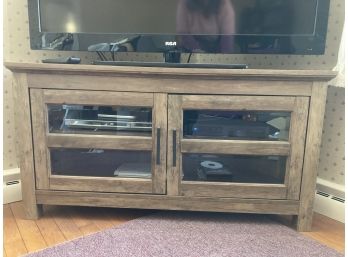 Wood TV Corner Stand With Shelves And Glass Doors