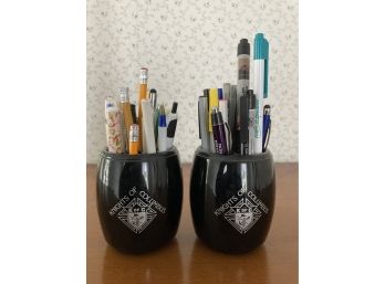 2 Knight Of Columbus Mugs Filled With Pencils And Pens