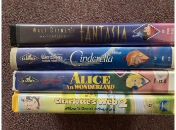 VHS Alice In Wonderland, Fantasia, Cinderella, And Charlottes Web