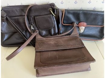 3 Leather Purses Fossil, Etienne Aigner And Hobo International