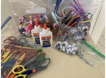 Sizzors With Special Cutting Blades, Pipe Cleaners, Pom Poms, Glue A Google Eyes Sounds Like Fun