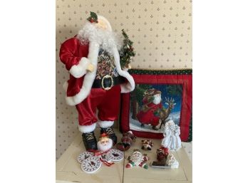 2 Foot Tall Santa With Santas Ornaments And And A Pillow For A Nap