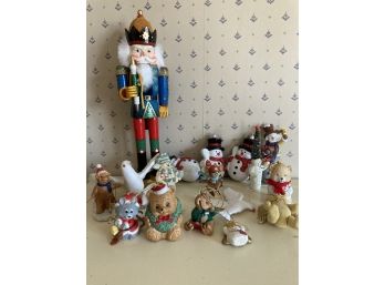 A Foot Tall Nutcracker With Snowmen And Woodland Ornament Friends