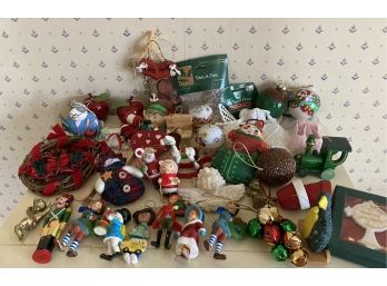 Big Lot Of Ornaments Some Still With Tags On Them In A Flamingo Bag