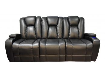 Leather Reclining Sofa With Power Recline, Headrest, LED Cup Holders And Arm Rest Storage