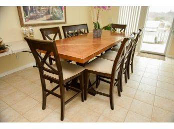 Holland House Furniture Trestle Counter Height Dining Room Table With Six Chairs And Bench