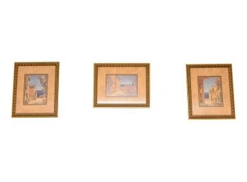 Set Of Three Framed Decorative Prints Of Mediterranean Houses