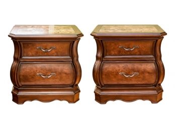 Pair Of Empire Furniture Designs Two Drawer Wood Nightstands With Marble Inserts