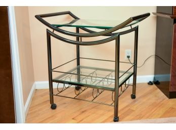 Two Tier Gun Metal Gray Wine Bar Cart On Casters