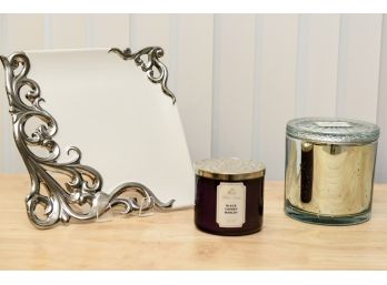 Voluspa Casa Pacifica Candle, White Barn Black Cherry Candle And 222 Fifth Avenue Decorative Glass Platter