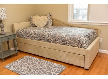 LIKE NEW!  Bob's Furniture Trundle Bed With Mattresses, Three Inch Foam Topper And Bedding