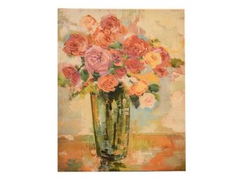 Textured Canvas Painting Of A Vase With Flowers