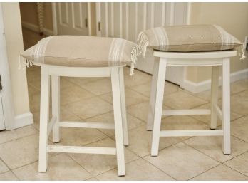 Pair Of Wooden Stools With Pillows