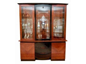 Custom Made Herringbone And Burl Wood Lacquer China Cabinet By Gil Designs