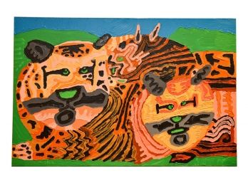 Painting Of An Interpretation Of Two Tigers Drawn By An Autistic Child And Purchased At A Fundraiser