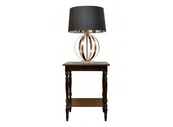 Painted Black Side Table And Modern Chrome Lamp