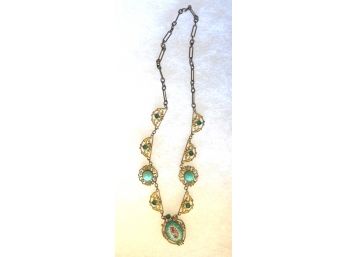 Vintage Necklace With A Variety Of Inserts In Shades Of Green