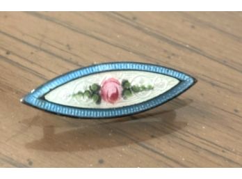 Sweet Victorian Sterli9ng Pin With Enameled Rose