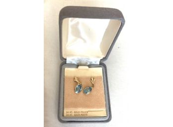 Really Pretty Ice Blue Pireced Earrings, Unworn, In Box, 14 KT GF With 14KT Gold Posts