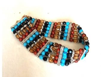 Southwest Style Bracelet With Turqouise, Red , Amber & Silver LOOK