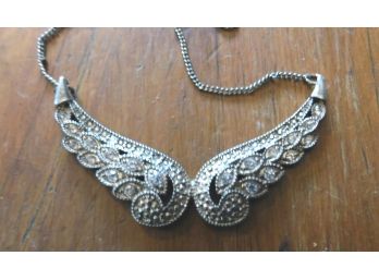 Necklace With Rhinestone Encrusted Wings Marked NAT