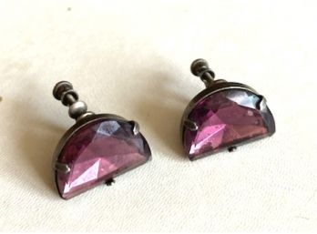 COOL VINTAGE EARRINGS With Purple Glass Inserts