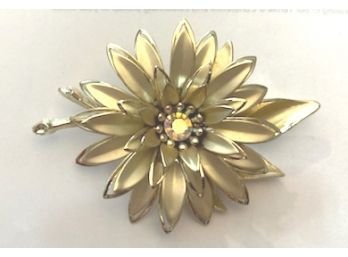 Spectacular Flower Pin, Aurora Borealis Stone In Center