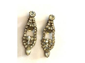 Vintage Long Clip Rhinestone Earrings