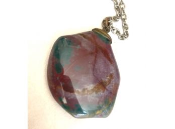 Great Necklace With Large Multi Color Polished Stone