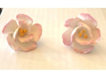 DENTON ENGLAND Screw Back Bone China Flower Earrings