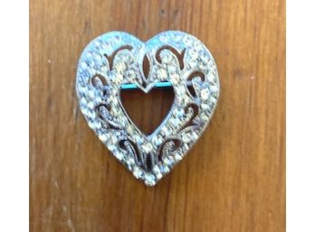 Exquisite Rhinetone Heart Pin, Intricate Detail, Signed