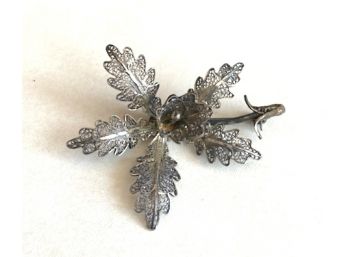 Highly Detailed Silver Look Floral Pin