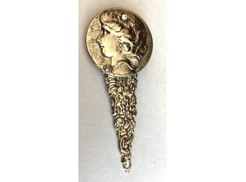 Unique 3 5/8' Tall Pin Of Lady With A Single Rhinestone In Her Hair