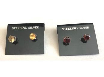 Two Pairs Of Pierced Earrings, Never Worn, On Cards Marked STERLING SILVER