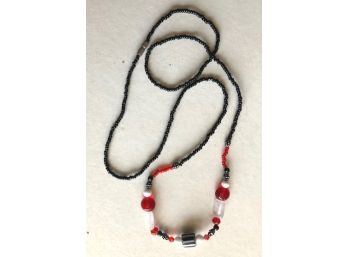 Necklace Of Black Red & WShite Beading