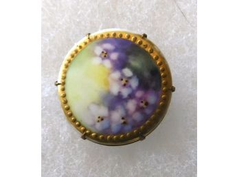 Fabulous Hand Painted Victorian Pin, Purple Flowers