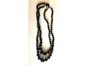 Vintage Double Strand Black Beads Choker Marked MADE IN AUSTRIA