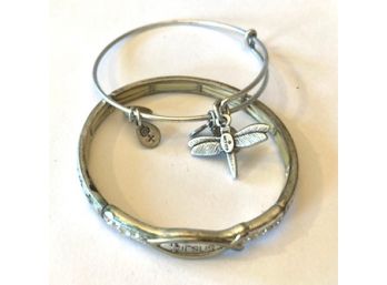 TWO Silver Tone Cuffs, One Religious & One 'Alex & Ani'