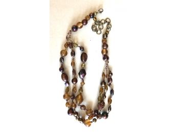 Heavy Earth Tones Glass Beads Triple Strand Necklace