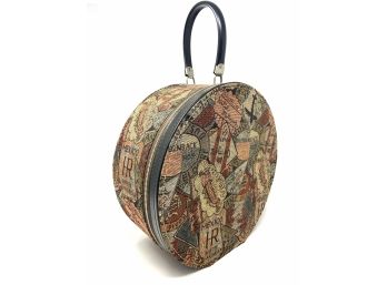 Vintage Tapestry Covered Suitcase / Hat Box - Circa 1960s - 1970s