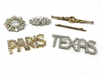 Collection Of Vintage Rhinestone Brooches